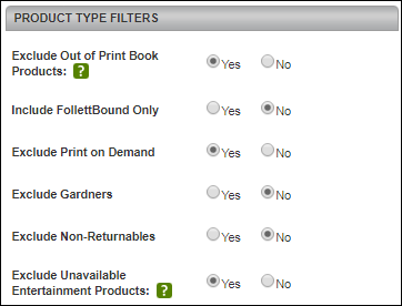 product type filters